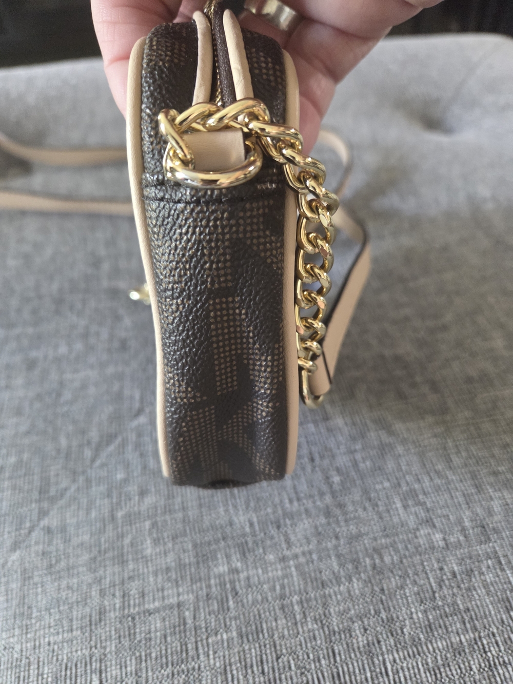 MICHAEL Michael Kors Dark Brown Monogram Camera Mini Crossbody Bag Gold Accents - Picture 5 of 11